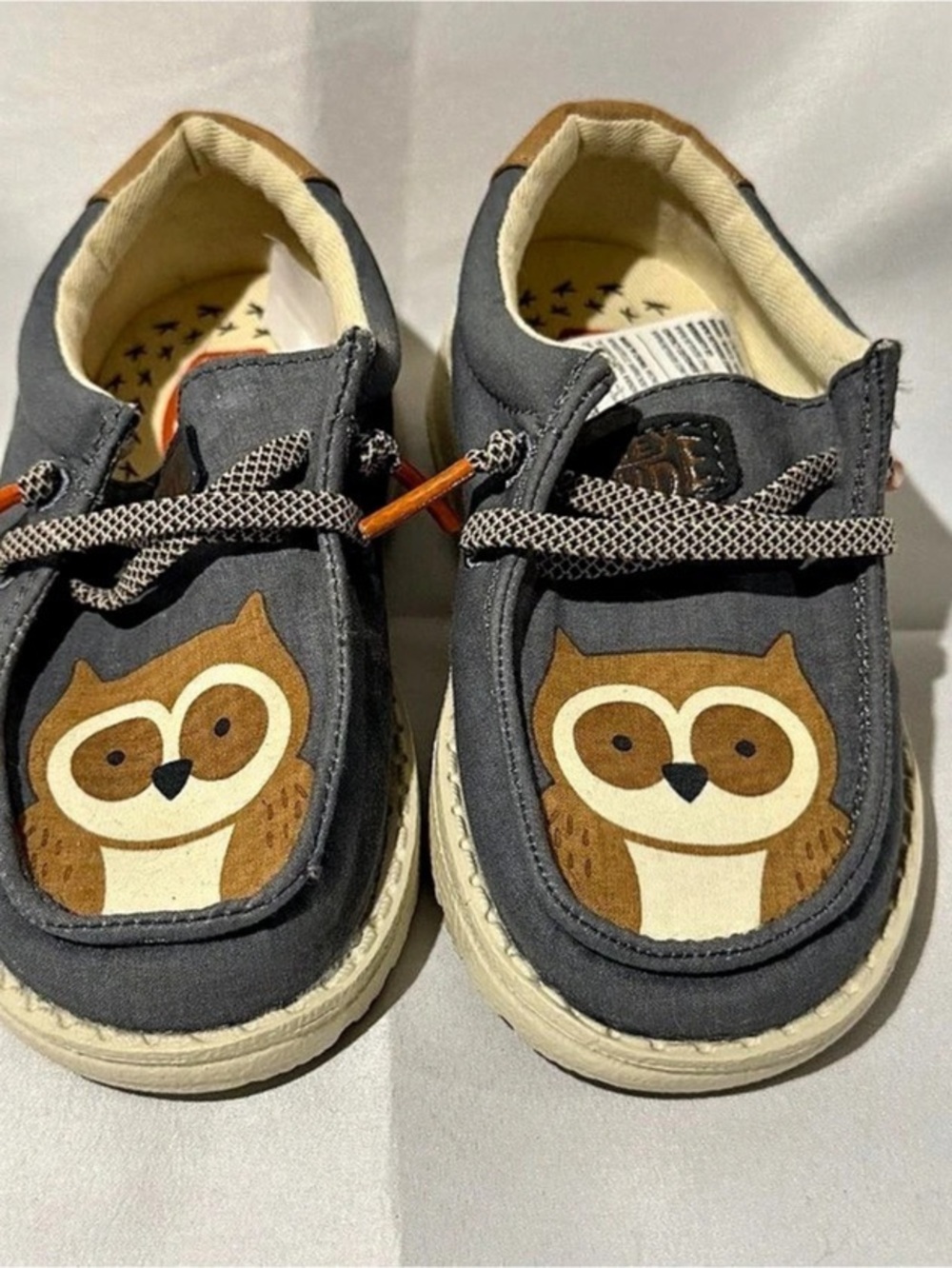 Hey Dude Wally T Critters Owl Sneakers Gray & Brown Boys US 8